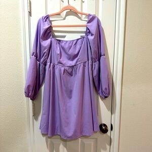 Lilac Purple long puff sleeve mini dress